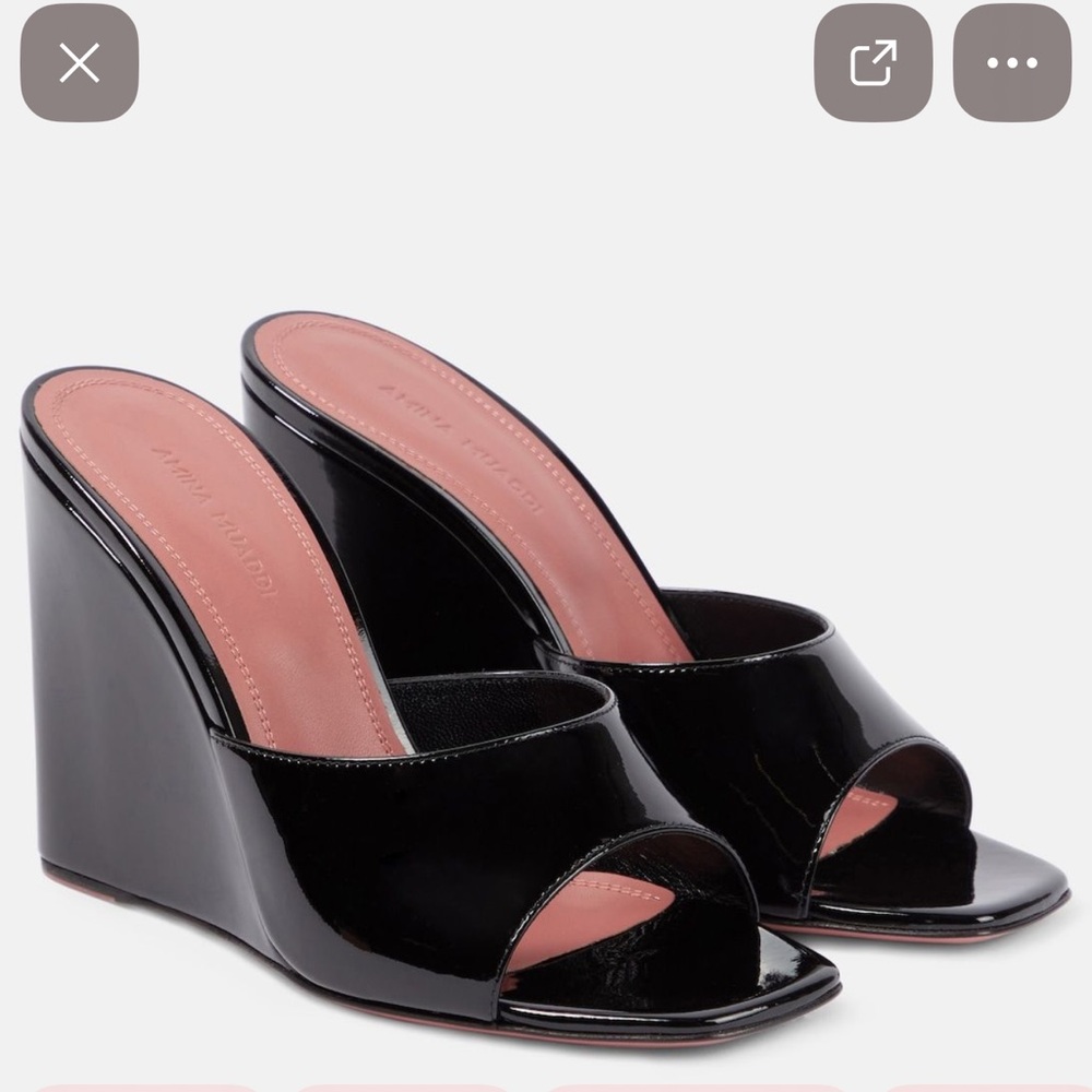 Amina Muaddi black patent wedge
